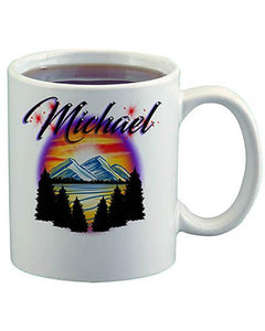 E013 Personalized Airbrush Mountain Landscape Ceramic Coffee Mug Design Yours