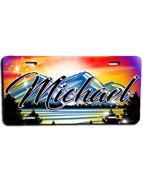 E013 Personalized Airbrush Mountain Landscape License Plate Tag Design Yours
