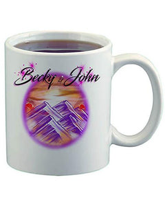 E014 Personalized Airbrush Sunset Mountain Landscape Ceramic Coffee Mug Design Yours