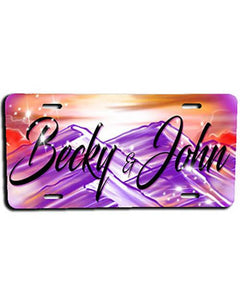 E014 Personalized Airbrush Sunset Mountain Landscape License Plate Tag Design Yours