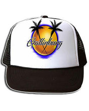 E015 Personalized Airbrush Palm Tree Landscape Snapback Trucker Hat Design Yours