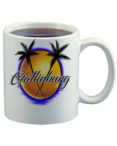 E015 Personalized Airbrush Palm Tree Landscape Ceramic Coffee Mug Design Yours