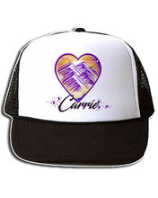 E016 Personalized Airbrush Heart Mountain Landscape Snapback Trucker Hat Design Yours