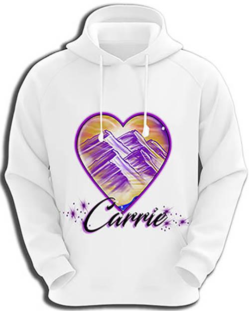 E016 custom personalized airbrush Heart Mountain sunset Scene Hoodie Sweatshirt Design Yours