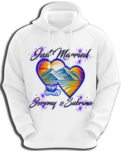 E017 Personalized Airbrush Hearts Mountain Landscape Hoodie Sweatshirt Design Yours