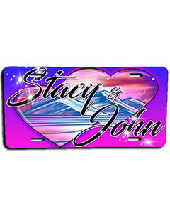 E019 Personalized Airbrush Hearts Mountain Landscape License Plate Tag Design Yours