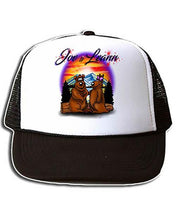 E020 Personalized Airbrush Hearts Mountain Landscape Snapback Trucker Hat Design Yours