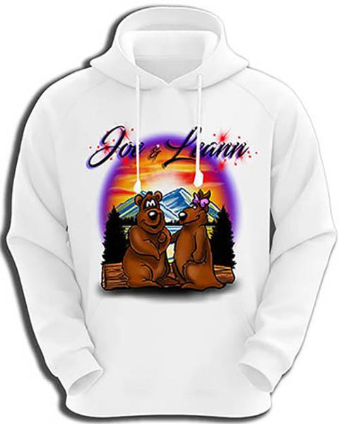 E020 Personalized Airbrush Bears Mountain Landscape Hoodie Sweatshirt Design Yours