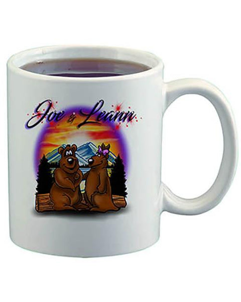 E020 Personalized Airbrush Hearts Mountain Landscape Ceramic Coffee Mug Design Yours