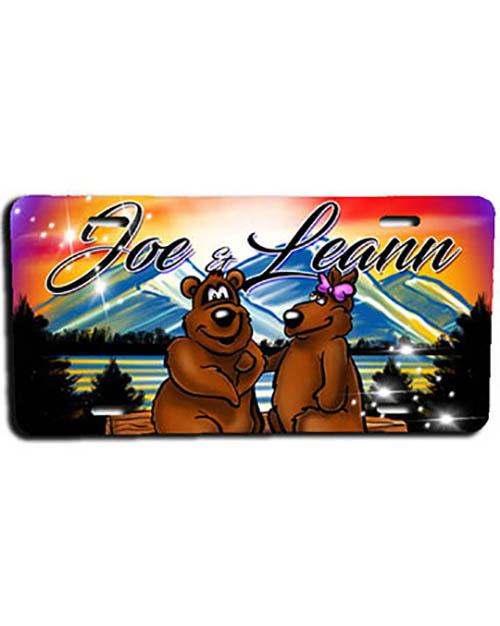 E020 Personalized Airbrush Hearts Mountain Landscape License Plate Tag Design Yours