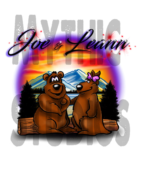 E020 Personalized Airbrush Bears Mountain Landscape Hoodie Sweatshirt Design Yours