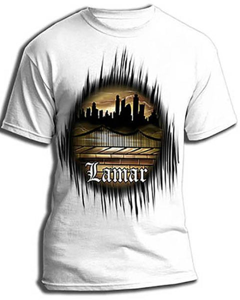 E021 custom personalized airbrush city Scene Graffiti Old English Urban Tee Shirt Design Yours