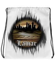 E021 Digitally Airbrush Painted Personalized Custom city Scene Graffiti Old English Urban Drawstring Backpack Cityscape party Couples Theme gift present