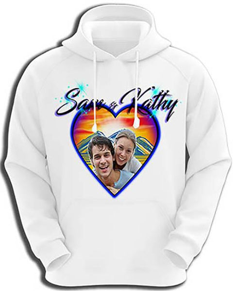 E022 Personalized Airbrush Photo Heart Landscape Hoodie Sweatshirt Design Yours