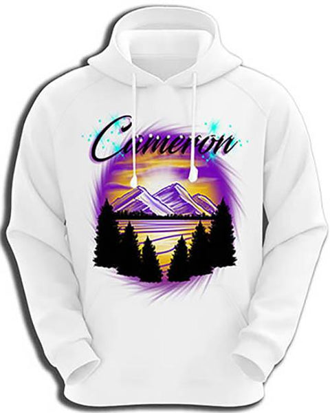 E023 Personalized Airbrush Mountain Sunset Landscape Hoodie Sweatshirt Design Yours