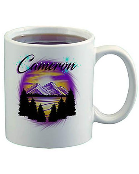 E023 Personalized Airbrush Mountain Sunset Landscape Ceramic Coffee Mug Design Yours