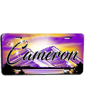 E023 Personalized Airbrush Mountain Sunset Landscape License Plate Tag Design Yours