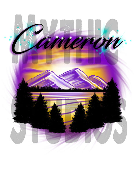 E023 Personalized Airbrush Mountain Sunset Landscape Hoodie Sweatshirt Design Yours