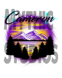 E023 Personalized Airbrush Mountain Sunset Landscape Ceramic Coaster Design Yours