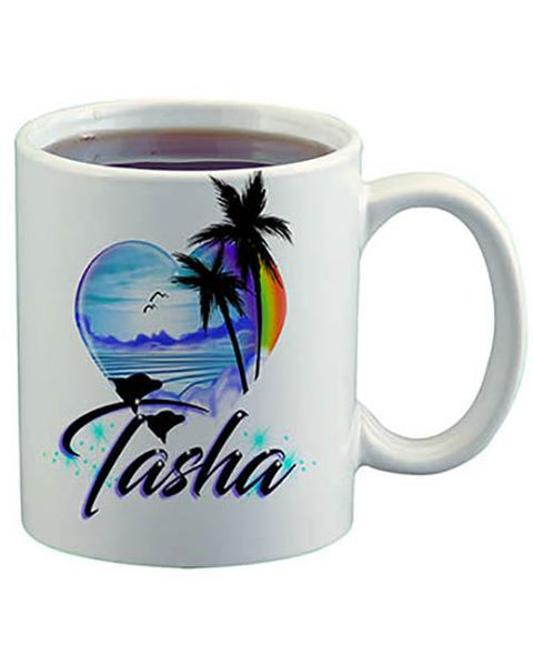 E024 Personalized Airbrush Dolphins Heart Landscape Ceramic Coffee Mug Design Yours