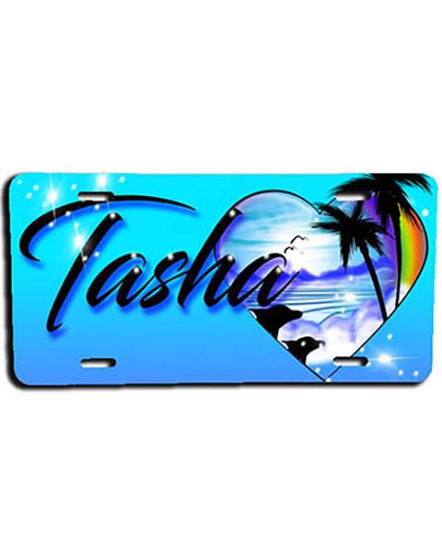 E024 Personalized Airbrush Dolphins Heart Landscape License Plate Tag Design Yours