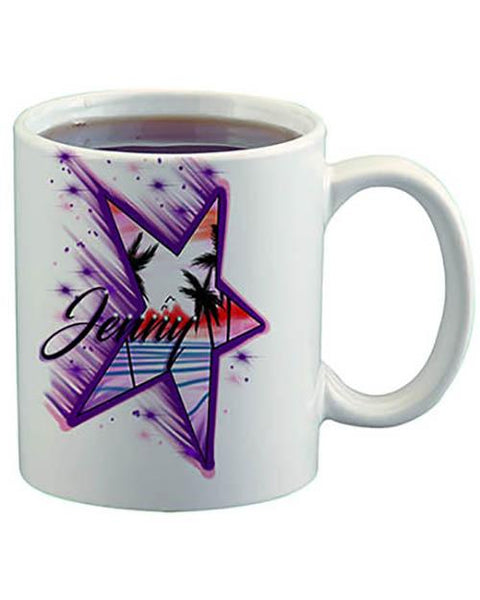 E025 Personalized Airbrush Palm Trees Beach Landscape Ceramic Coffee Mug Design Yours