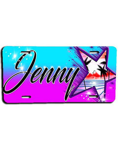 E025 Personalized Airbrush Palm Trees Beach Landscape License Plate Tag Design Yours