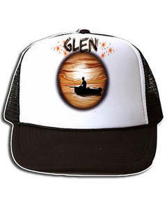 E026 Personalized Airbrush Fishing Landscape Snapback Trucker Hat Design Yours