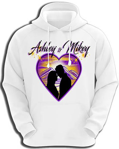 E027 Personalized Airbrush Couple Silhouette Heart Landscape Hoodie Sweatshirt Design Yours