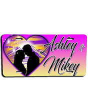 E027 Personalized Airbrush Couple Silhouette Heart Landscape License Plate Tag Design Yours