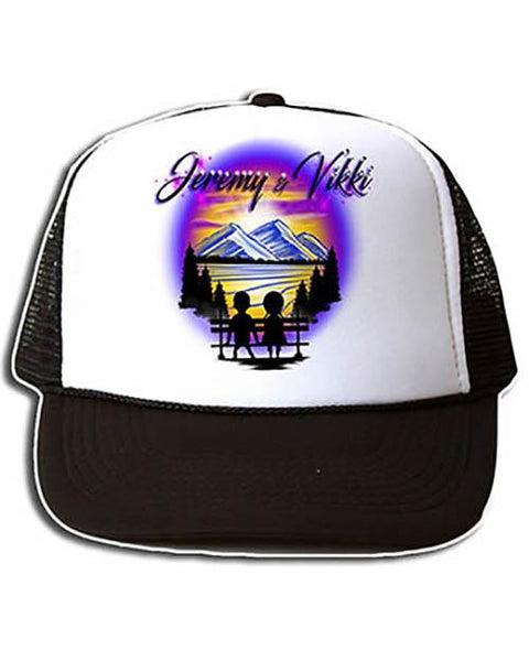 E028 Personalized Airbrush Kids Silhouette Snapback Trucker Hat Design Yours