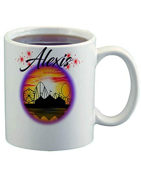 E030 Personalized Airbrush Carnival Ferris Wheel Ceramic Coffee Mug Design Yours