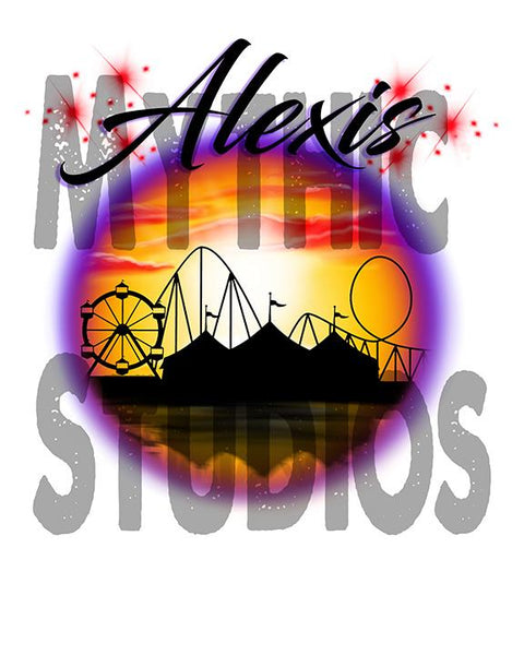 E030 custom personalized airbrush Carnival fair ferris wheel sunset Scene Tee Shirt Design Yours