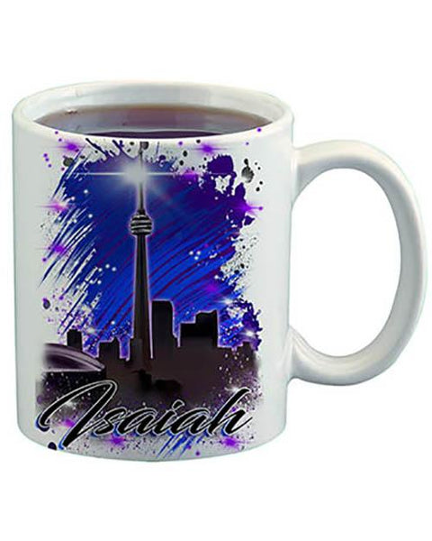 E033 Personalized Airbrush Urban City Scene Ceramic Coffee Mug Design Yours