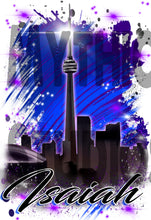 E033 Personalized Airbrush City Scene Kids and Adult Tee Shirt Design Yours