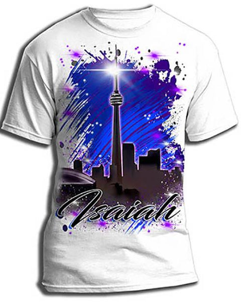 E033 Personalized Airbrush City Scene Kids and Adult Tee Shirt Design Yours