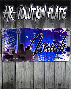 E033 Personalized Airbrush City Scene License Plate Tag Design Yours