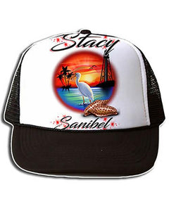 E034 Personalized Airbrush  LightHouse Beach Snapback Trucker Hat Design Yours