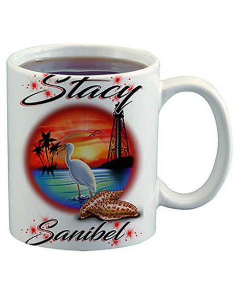 E034 Personalized Airbrush Beach LightHouse Scene Ceramic Coffee Mug Design Yours