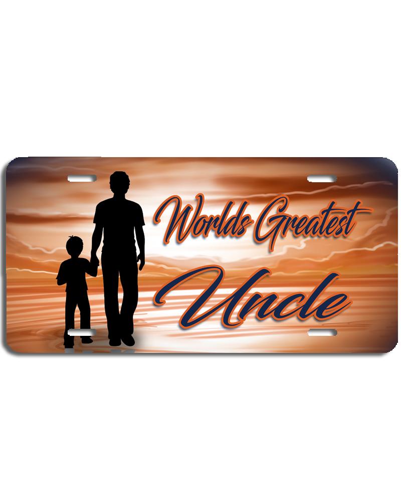 E035 Digitally Airbrush Painted Personalized Custom Dad and Son Landscape    Auto License Plate Tag