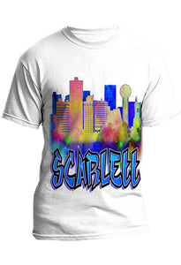 E038 Digitally Airbrush Painted Personalized Custom Urban City Building Landscape  Adult and Kids T-Shirt
