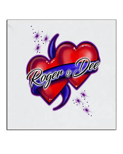 F001 Custom Airbrush Personalized Hearts and Ribbon Ceramic Coaster Design Yours