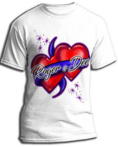 F001 Custom Airbrush Personalized Hearts and Ribbon T-Shirt Design Yours