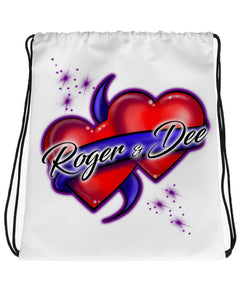 F001 Digitally Airbrush Painted Personalized Custom heart ribbon couples party Theme gift set name birthday event discount Drawstring Backpack