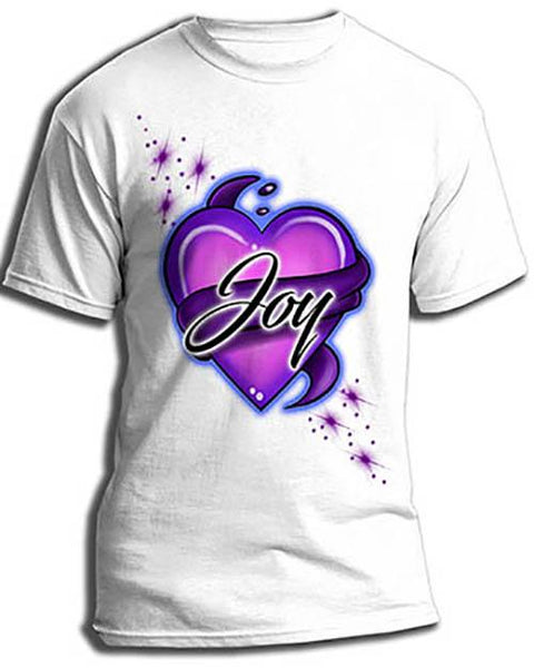 F002 Custom Airbrush Personalized Heart And Ribbon T-Shirt Design Yours