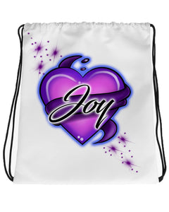 F002 Digitally Airbrush Painted Personalized Custom heart ribbon star burst party Theme gift set name birthday event discount Drawstring Backpack