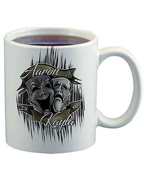 F005 Custom Airbrush Personalized Drama Faces Ceramic Coffee Mug Design Yours