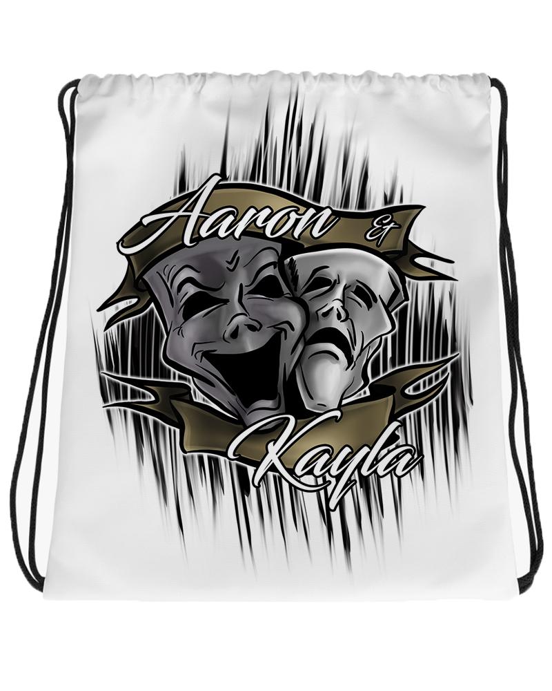 F005 Digitally Airbrush Painted Personalized Custom drama faces theater masks party Theme gift set name birthday event discount Drawstring Backpack