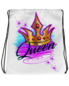 F007 Digitally Airbrush Painted Personalized Custom crown king queen couples party Theme gift set name birthday event discount Drawstring Backpack