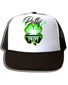 F009 Custom Airbrush Personalized 4 Leaf Clover Snapback Trucker Hat Design Yours